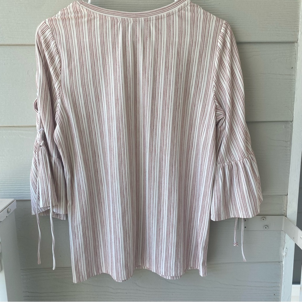 LUCKY BRAND Vertical Stripe Lace Up Flutter Sleeve Blouse - Picture 8 of 10
